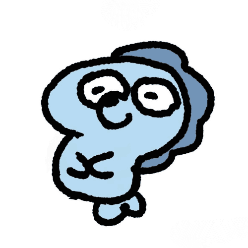 Dogfish, a pale blue half-dog half-fish meme character with thick hand-drawn outlines